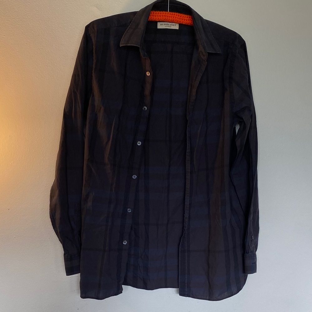 Burberry Men's Dark Navy and Black Check Cotton Shirt